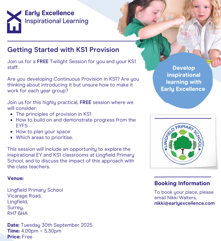 The Educakers (@theeducakers) on Twitter photo Explore Continuous Provision at Lingfield!
We’re excited to offer a fantastic opportunity to visit our school and see how we have set up continuous provision across Early Years and KS 1.
Join us for a free twilight session in collaboration with <a href="/EarlyExcellence/">Early Excellence</a> Excellence, Explore Continuous Provision at Lingfield!
We’re excited to offer a fantastic opportunity to visit our school and see how we have set up continuous provision across Early Years and KS 1.
Join us for a free twilight session in collaboration with <a href="/EarlyExcellence/">Early Excellence</a> Excellence,