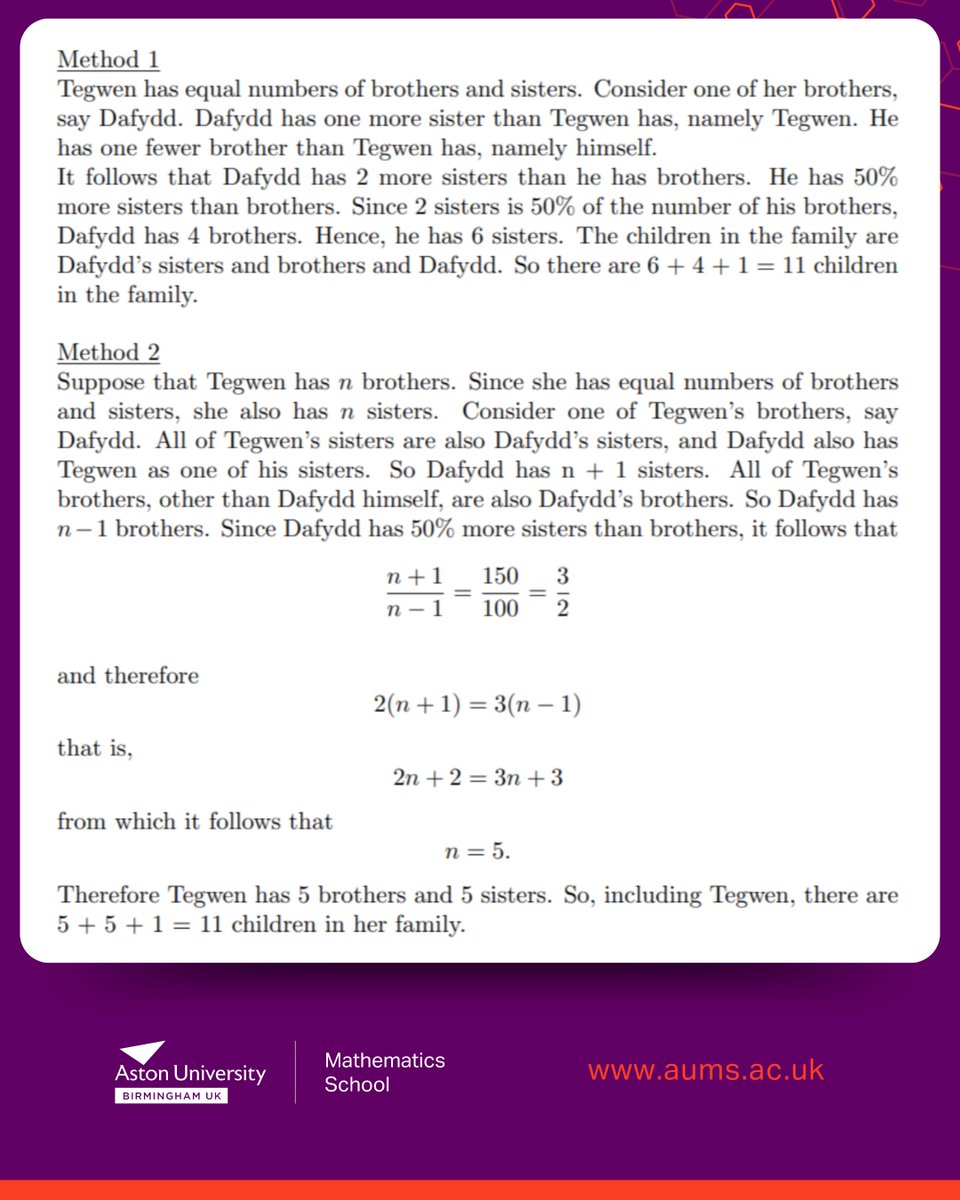 🔍 AUMS Weekly Conundrum Solution Revealed!

🎉 Thank you to everyone who participated in our weekly maths challenge

📌 How did you do? Share your thoughts in the comments!

💬 Let’s keep learning and improving together.

#MathsChallenge #BrainTeaser #UMaths #mathsschool