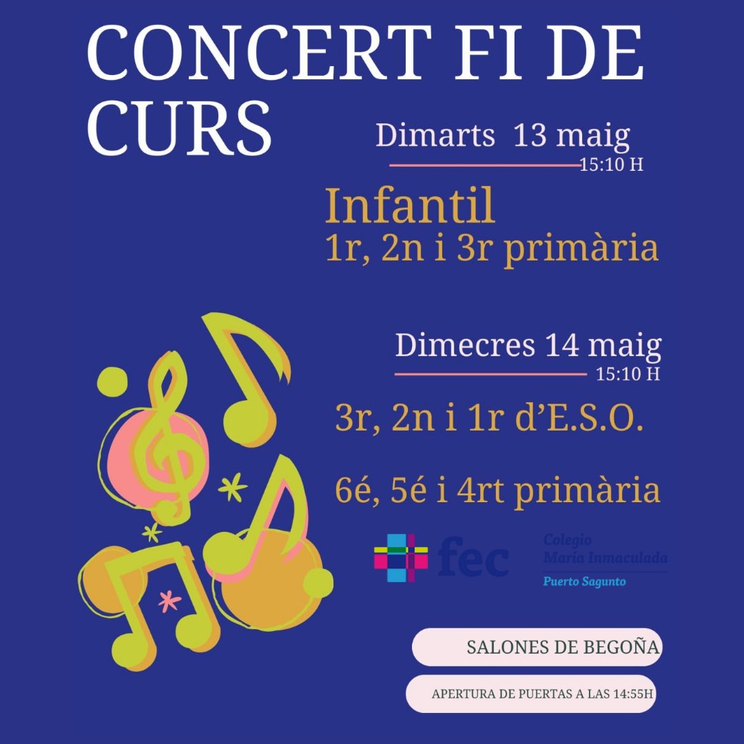 María Inmaculada PS (@fecmips) on Twitter photo 🎼🎺🎹🎻🎶🥁🪈🪇
Demà comença el primer dels dos dies de #ConcertDeMúsica!!!
Mareeeeee quins nervis!!!
Moltes setmanes de preparació, assaig de les actuacions, pràctica del balls que de segur, de segur, de segur tindrà un resultar apoteòsic en directe!
<a href="/colegiosfec/">FEC (Fundación Educación Católica)</a> 🎼🎺🎹🎻🎶🥁🪈🪇
Demà comença el primer dels dos dies de #ConcertDeMúsica!!!
Mareeeeee quins nervis!!!
Moltes setmanes de preparació, assaig de les actuacions, pràctica del balls que de segur, de segur, de segur tindrà un resultar apoteòsic en directe!
<a href="/colegiosfec/">FEC (Fundación Educación Católica)</a>