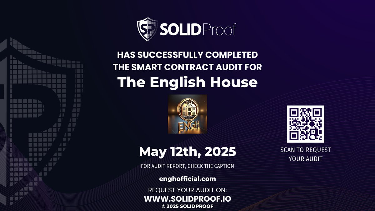 SolidProof.io Daily (@solidproof_news) on Twitter photo We have finished the smart contract audit process for <a href="/enghofficial/">The english house (ENGH)</a>🛡️
📷Check our findings and security score here:
app.solidproof.io/projects/the-e…
Need a Smart contract audit, KYC or development support? Send us a message, our sales team will gladly make a customized offer for you! We have finished the smart contract audit process for <a href="/enghofficial/">The english house (ENGH)</a>🛡️
📷Check our findings and security score here:
app.solidproof.io/projects/the-e…
Need a Smart contract audit, KYC or development support? Send us a message, our sales team will gladly make a customized offer for you!