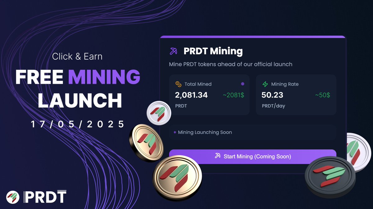🚀 PRDT Free Mining – Built for the Community 🚀
For 4 years, our community has driven our growth, and now it’s time to give back. Get in early with free PRDT mining before the market launch.

🗓️ 17/05/2025 – The countdown begins.
⚡️ Check in daily, refer friends, and stack your