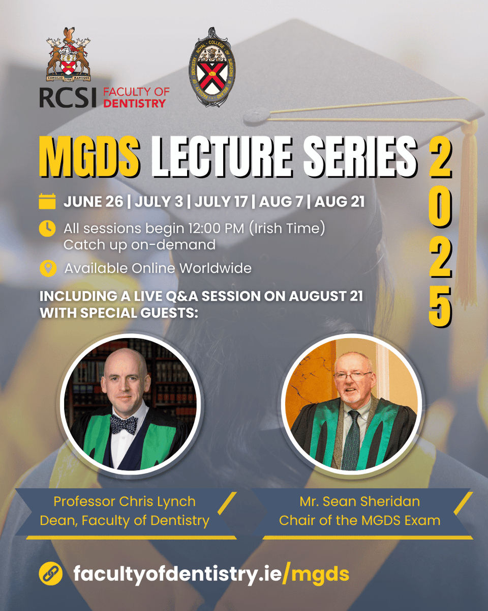 We are pleased to offer an online series of lectures specifically for candidates preparing for the next MGDS RCSI Online Examination to take place on October 6th, 2025.

The lecture programme which is based on the MGDS syllabus, includes access to five lecture sessions. Each