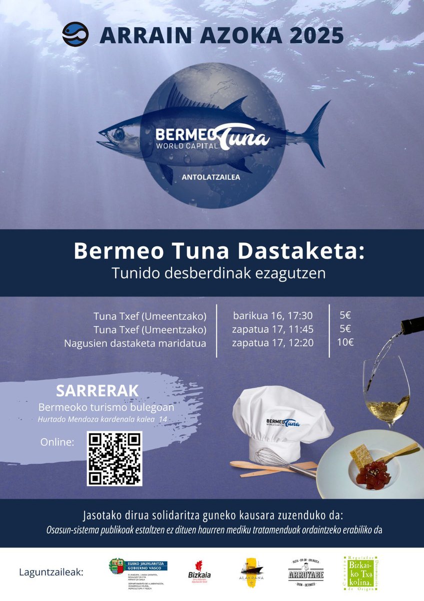 Badator Bermeoko #ArrainAzoka, eta bertan, prestatu ditugun jarduera gastronomikoak!

Nagusi eta umeentzat, tunido desberdinak ezagutu eta dastatzeko aukera izango dogu, dibertitzeaz gain!

Info eta sarrerak: noverek.es/arrain-azoka/

<a href="/alakrana_atun/">ALAKRANA</a> <a href="/ArroyabeBermeo/">Arroyabe</a> <a href="/BizkaikoTxako/">Bizkaiko Txakolina</a>