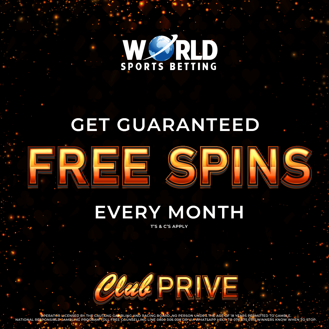 Club Prive – SA’s #1 Rewards Scheme!

Get guaranteed Free Spins every month + exclusive perks you won’t find anywhere else. 🔥

Join the elite → worldsportsbetting.co.za

#ClubPrive #WSBRewards #FreeSpins #BetWithTheBest #OnlyAtWSB