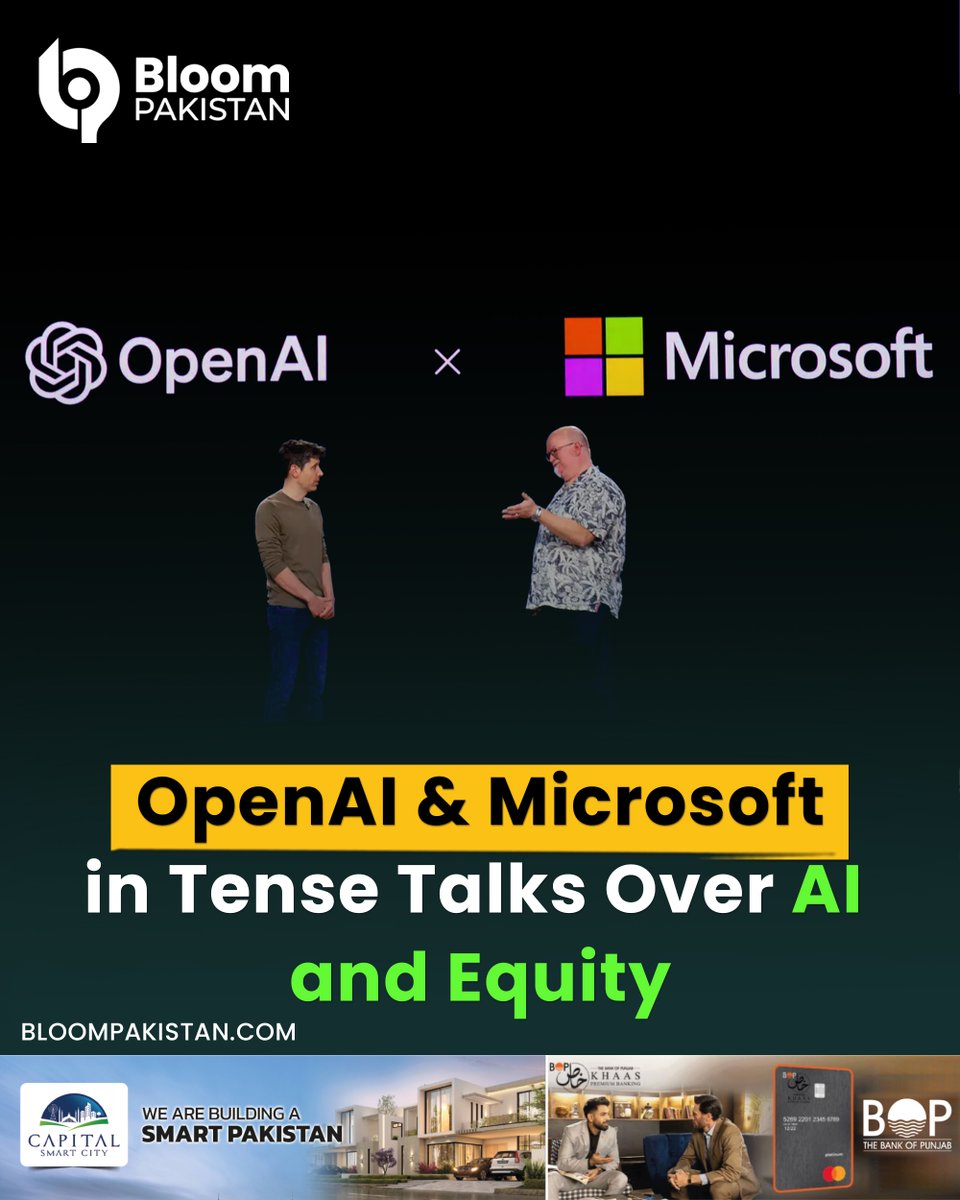 bloom_pakistan's tweet image. OpenAI and Microsoft in Tense Talks Over Equity and AI Access

#BloomPakistan @OpenAI  @Microsoft  #AITalks #TechNews #AIEquity #PartnershipTensions #ArtificialIntelligence #TechUpdates #AIIndustry #BusinessNews

For Details:
bloompakistan.com/openai-and-mic…