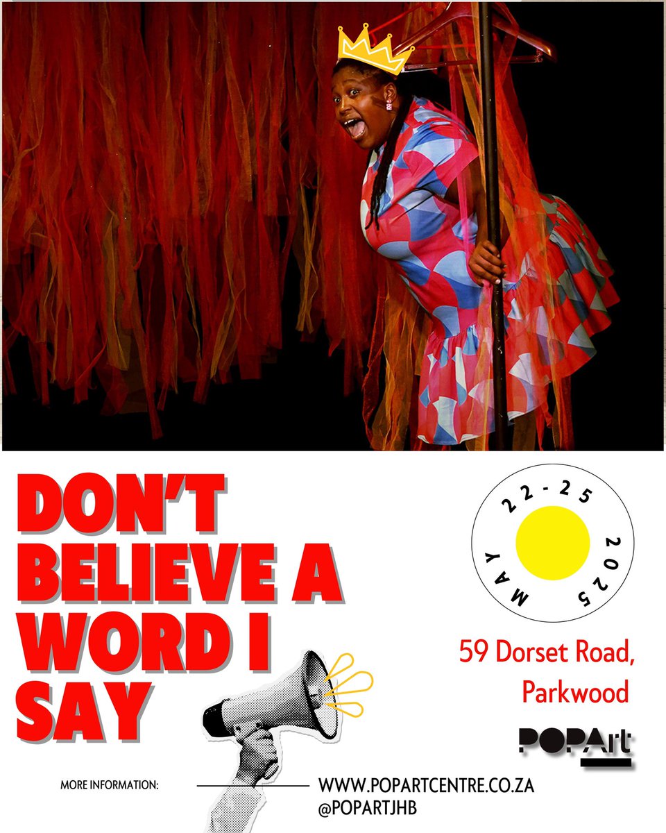 🎭 “Tonight, I am a f*ing princess!”
Don’t Believe A Word I Say is Tankiso Mamabolo’s hilarious &amp; heartfelt one-woman show about love, loss, identity &amp; awkward black girlhood. Directed by Faniswa Yisa. You think you know where it’s going. You don’t. popartcentre.co.za/theatre/book-t…