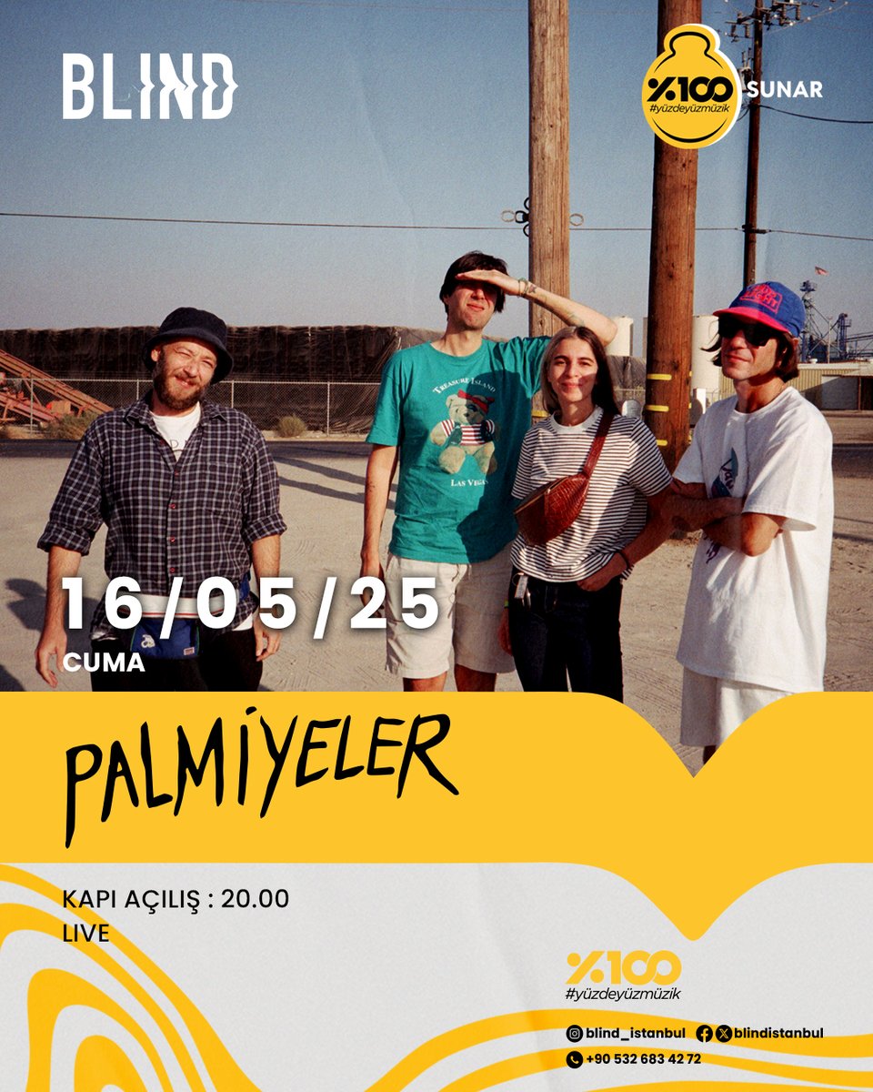 Indie/psychedelic pop-rock sahnesinin neşe kaynağı Palmiyeler, 16 Mayıs Cuma akşamı %100 Müzik katkılarıyla Blind sahnesinde ❤️‍🔥🌴

🎫 Biletler satışta.