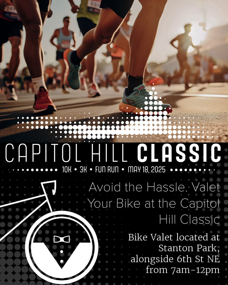 Biking to the Classic? Let Bike Valet DMV handle your bike while you run.
✅Free + secure
📍Stanton Park, 6th St NE
🕖May 18 | 7 AM–12 PM

#CapitolHillClassic #CapitolHill #RunDC #BikeValet #BikeDMV