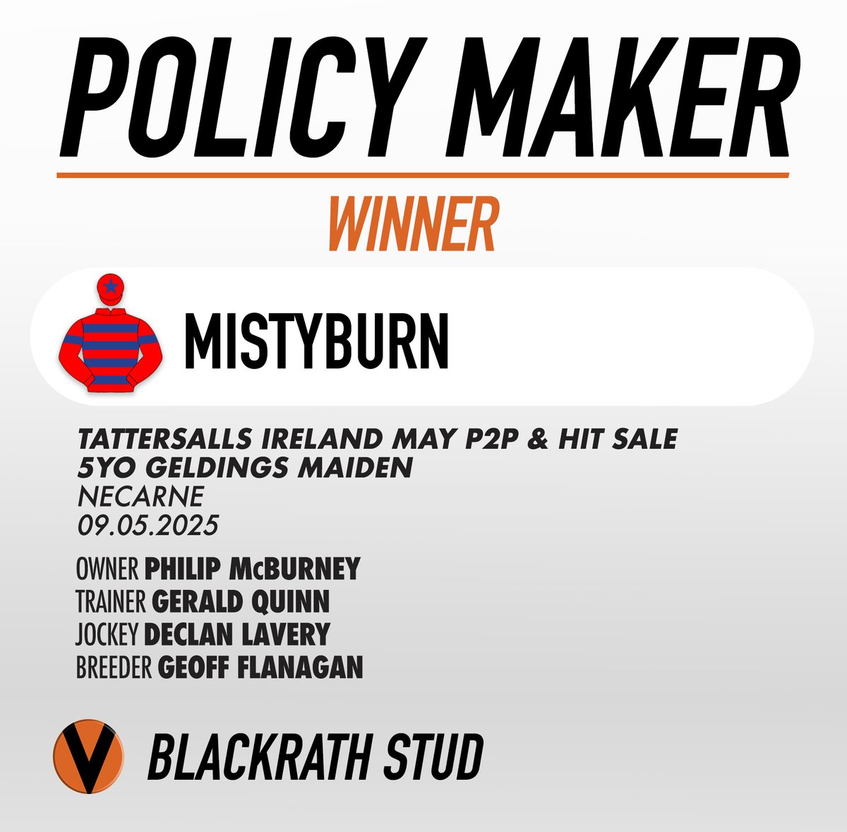MISTYBURN (Policy Maker-Queen Althea) landed the <a href="/Tattersalls_ie/">Tattersalls Ireland</a> 5-year-old geldings maiden at Nectarine with connections winning both divisions! <a href="/irishp2p/">p2p.ie</a>