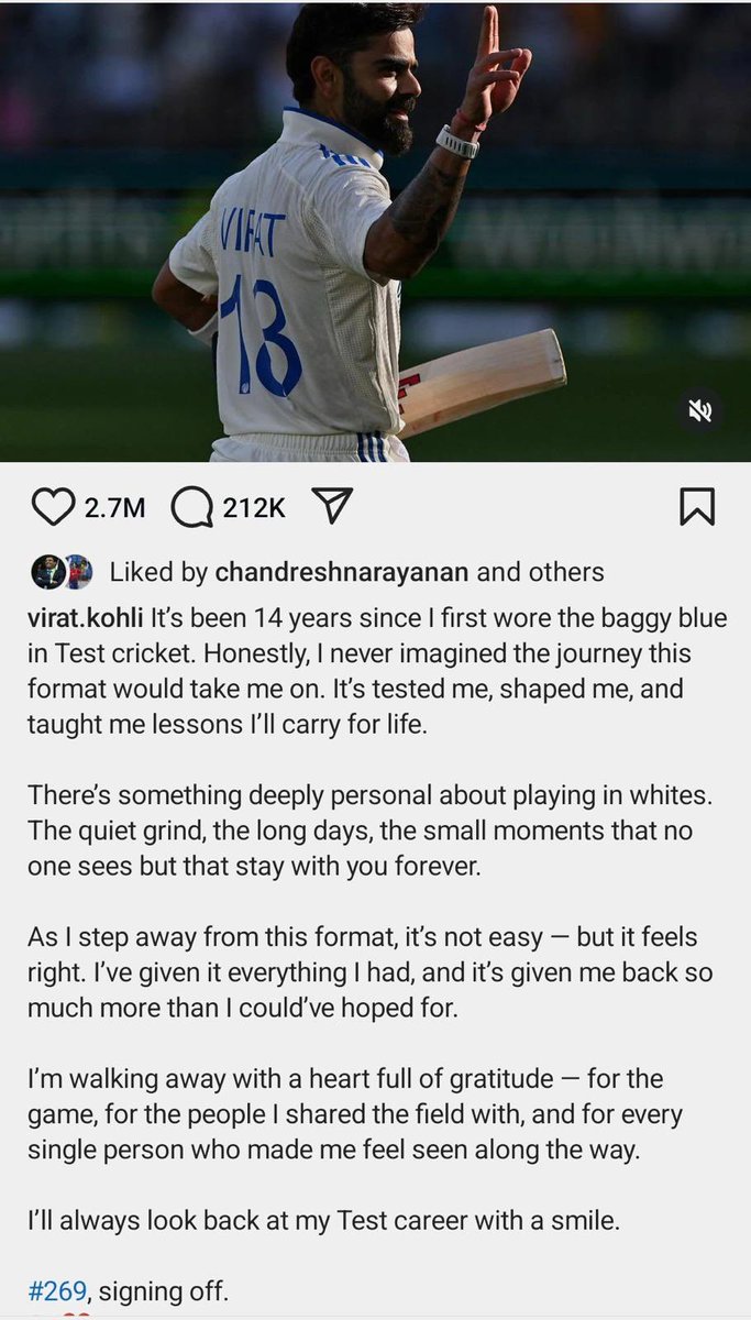 Massive!! What a career and what a player! Walking out when it is right time rather than hanging in for the sake of it. <a href="/ESPNcricinfo/">ESPNcricinfo</a> <a href="/BCCI/">BCCI</a> <a href="/ICC/">ICC</a> <a href="/imVkohli/">Virat Kohli</a> #GOAT #KingKohli #Legend