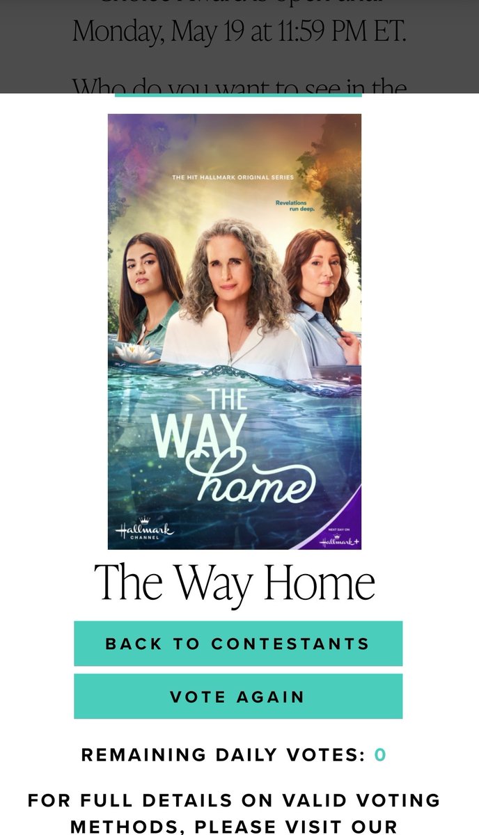 Buddha aka Me 🌈🏳️⚧️♿ cis #TransIsBeautiful (@buddha_aka_me) on Twitter photo Here we go again.
#TheWayHome got into the top 5. Let's get them into the top 3 with daily votes until May 19 at 11:59 PM ET.
<a href="/sadielsnow/">Sadie Laflamme-Snow</a> <a href="/chy_leigh/">Chyler Leigh</a> <a href="/evan_m_williams/">Evan Williams</a> <a href="/TheWayHomeX/">The Way Home</a>
Link audiencechoice.ca Here we go again.
#TheWayHome got into the top 5. Let's get them into the top 3 with daily votes until May 19 at 11:59 PM ET.
<a href="/sadielsnow/">Sadie Laflamme-Snow</a> <a href="/chy_leigh/">Chyler Leigh</a> <a href="/evan_m_williams/">Evan Williams</a> <a href="/TheWayHomeX/">The Way Home</a>
Link audiencechoice.ca