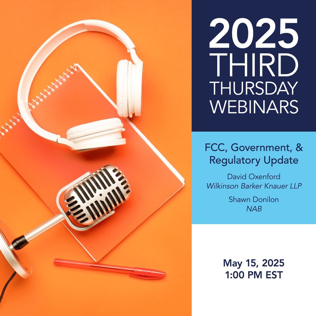 Don’t miss this Thursday’s live webinar "FCC, Government, &amp; Regulatory Update" at Noon CST.

Join David Oxenford and Shawn Donilon for an inside look at the latest changes coming out of Washington, from ownership rules to AM in cars and more.

KAB Members register free with code: