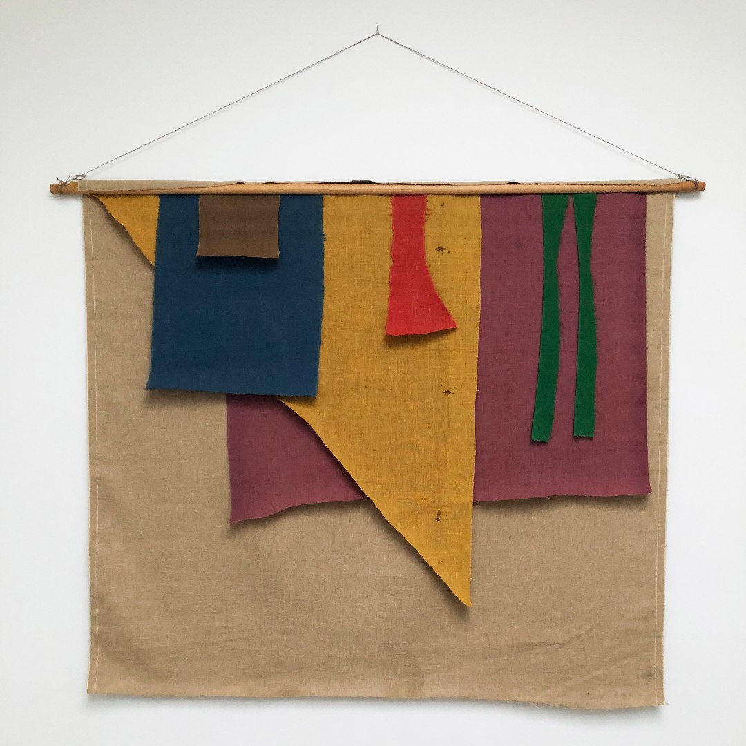'the light hearted bravura of these powerful pioneer-type banners is only part of the story. They pose problems about the whole convention of painting...' Fenella Crighton on Barry's wall hangings in Art International. 'may 2 '76' (1976), collection @krollermullermuseum.