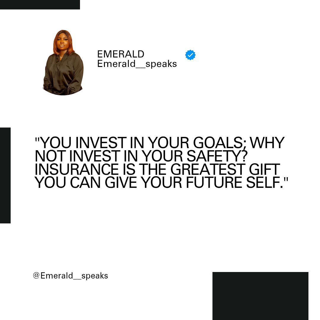 EmeraldSpeaks1's tweet image. You hustle hard to achieve your goals—saving, investing, building your dreams. But what about protecting them?

When it comes to insurance, it is not just a policy, it is a promise. A promise that your efforts won’t be erased by life's uncertainties.

E__S
#emeraldspeaks
#insure