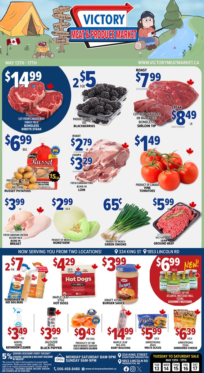 Whether you're opening the cottage, heading to the campsite, or kicking back at home, we’ve got everything you need for your long weekend meals!

🥩 Ribeye Steak – $14.99/lb
🍇 Blackberries – 2 for $4
🍗 Bone-In Chicken Breast – $3.99/lb
🍅 Vine Tomatoes – $1.49/lb