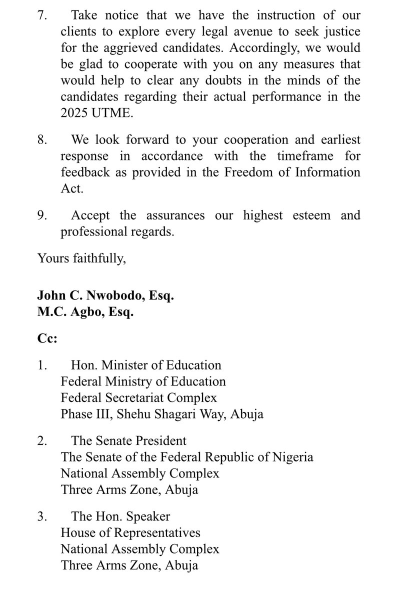 winexviv's tweet image. We have taken our first legal step towards JAMB using the Freedom of Information Act.

We need the mark-sheet of all students released to them for review and also review all the glitches earlier raised especially on 24th, 25th, 26 and 28th of April.

JAMB has 7 days to respond to…