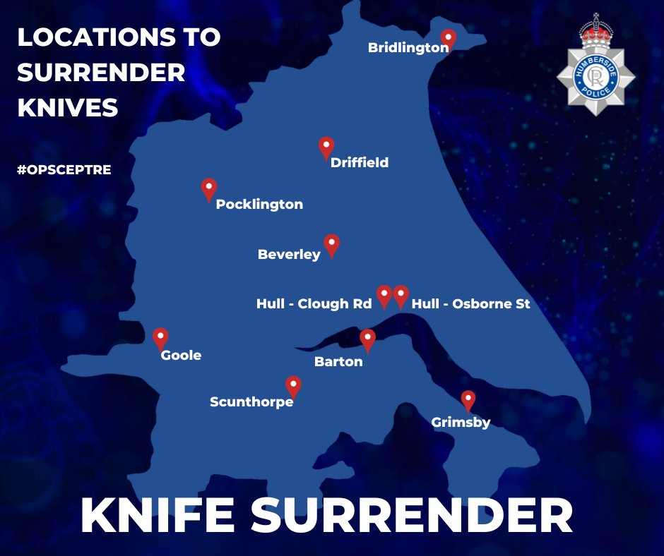 #BriggNPT

National weapons surrender #OpSceptre 12-19 May 25, knife surrender locations.
