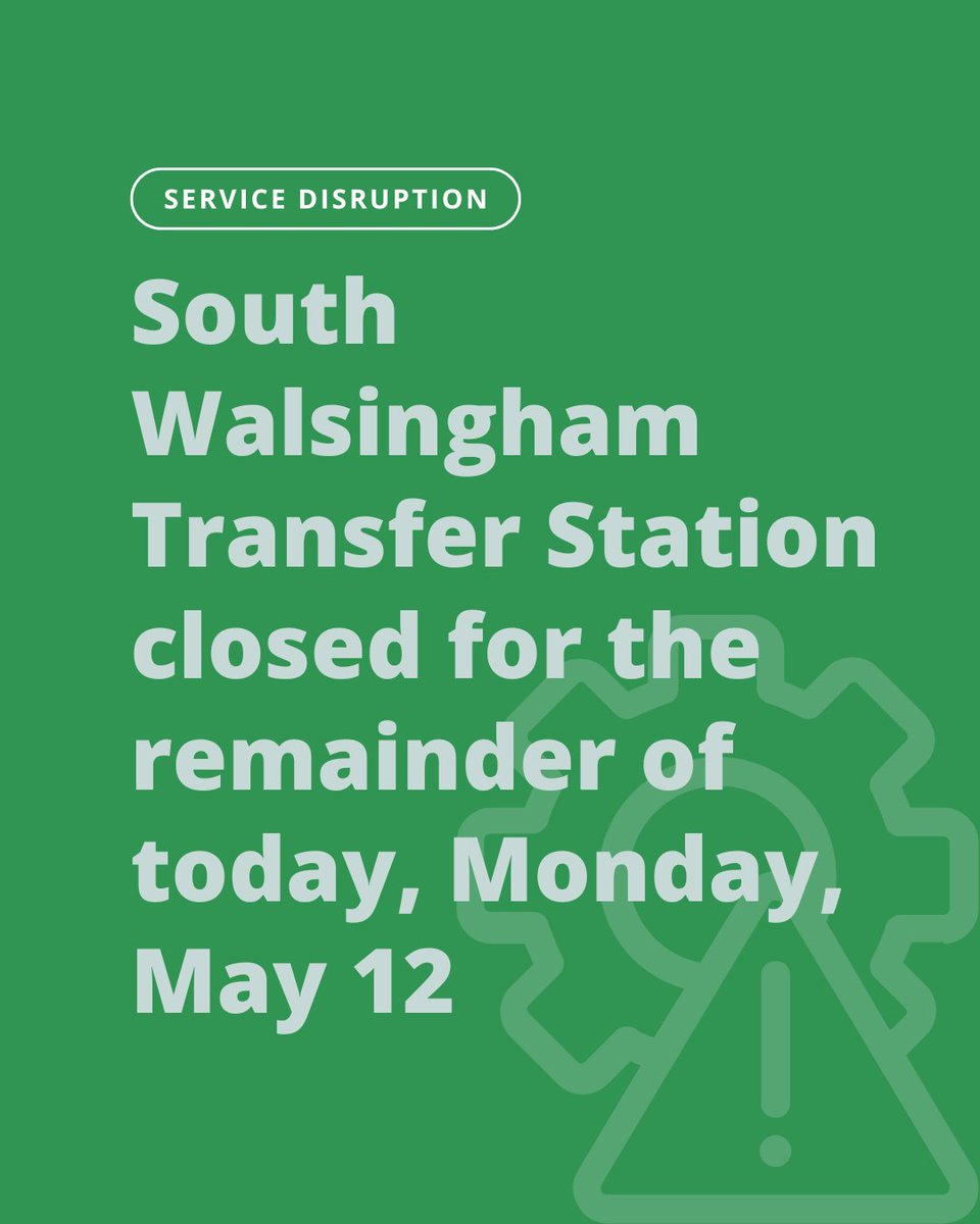 Service Disruption: The South Walsingham transfer station is closed the remainder of today (Monday, May 12). It will reopen Wednesday, May 14 at 10:00 a.m. We apologize for the inconvenience.
For more information on transfer stations, please visit norfolkcounty.ca/Transfer-Stati…