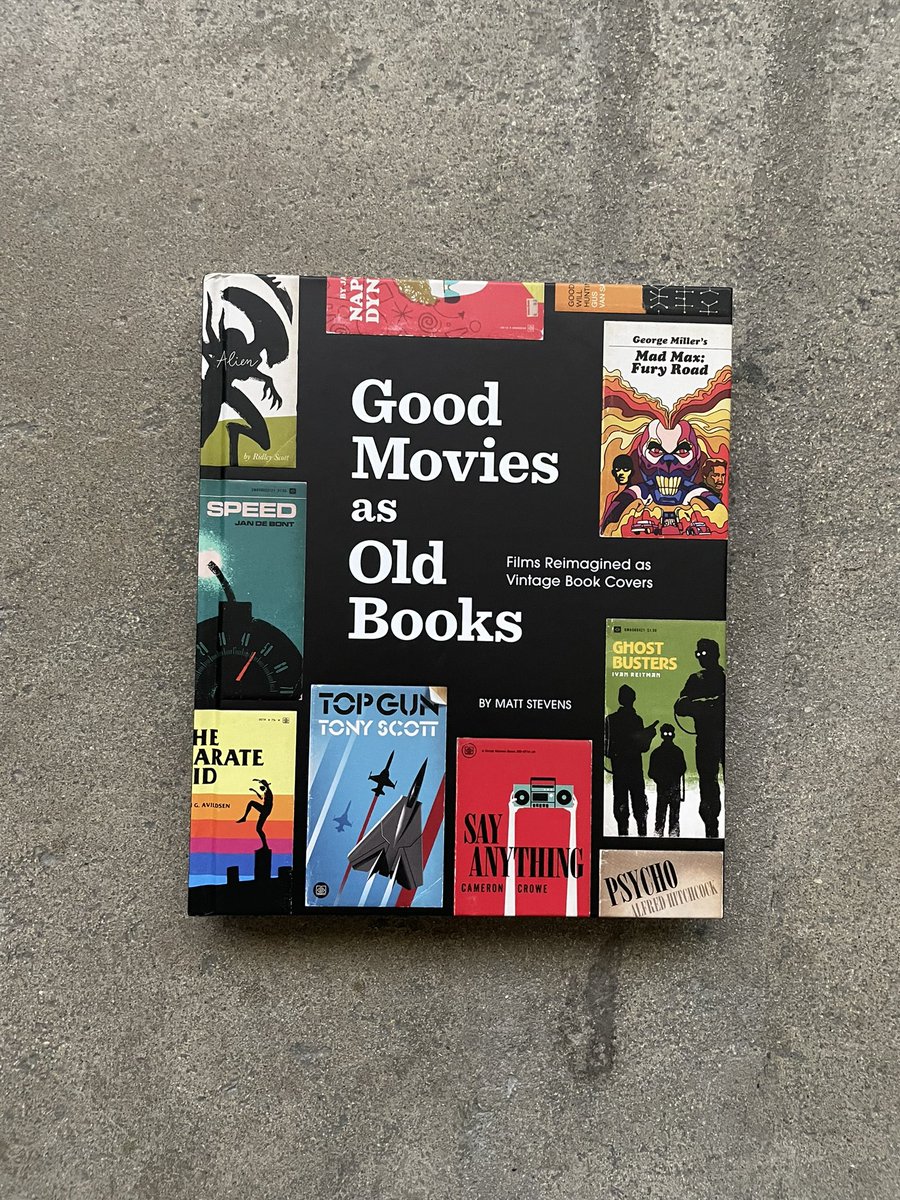 SheaSerrano's tweet photo. a bunch of people have asked about the art i have on one of the walls in my office

it’s a bunch of prints from @MattStevensCLT where he turns good movies into old book covers

i just found out HE HAS A WHOLE ACTUAL BOOK for the series

it’s out now and it fucking rules 

buy it https://t.co/j7OjlEyGHc