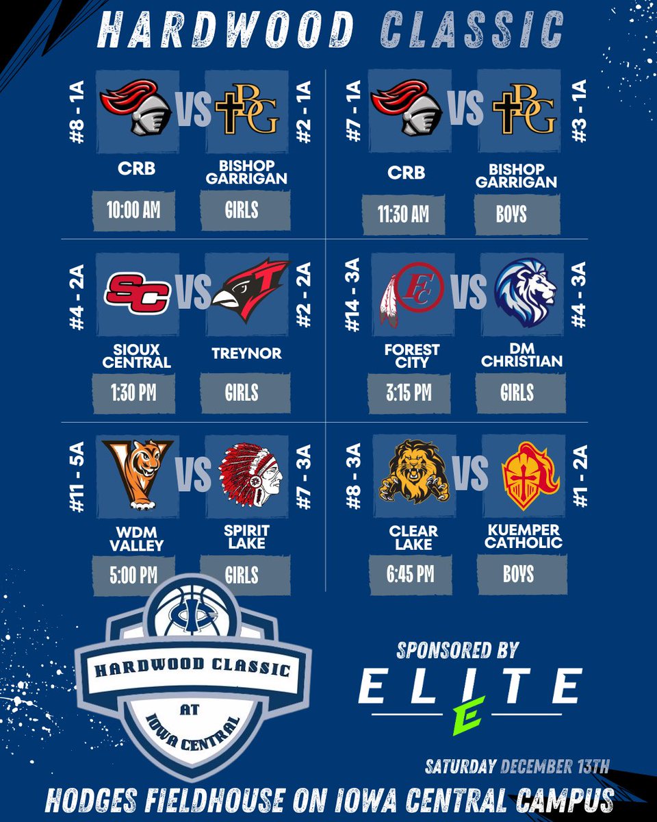 Hardwood Classic at Iowa Central (@hwood_classicic) on Twitter photo The Hardwood Classic at Iowa Central Saturday December 13th. Sponsored by Elite Sports <a href="/Elite_Iowa/">Elite Sports</a> The Hardwood Classic at Iowa Central Saturday December 13th. Sponsored by Elite Sports <a href="/Elite_Iowa/">Elite Sports</a>