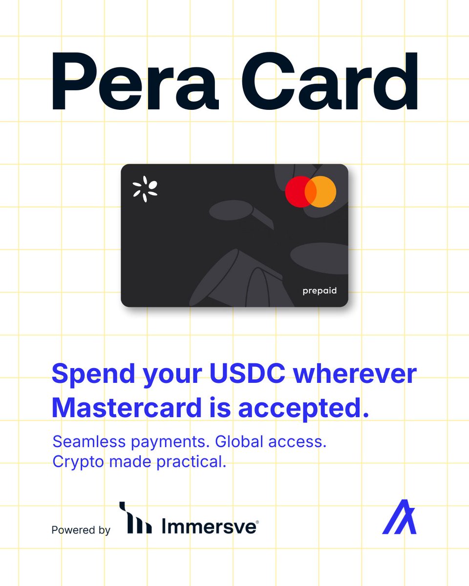The <a href="/PeraAlgoWallet/">pera.algo</a> Payment Card Beta goes live on May 15th.

Launching in the UK, Italy, Germany, Spain &amp; New Zealand.

More countries to follow.

Spend your <a href="/USDC/">USDC</a> wherever <a href="/Mastercard/">Mastercard</a> is accepted.

Powered by <a href="/immersve/">immersve</a>.

Join the waitlist today: perawallet.app/pera-card/