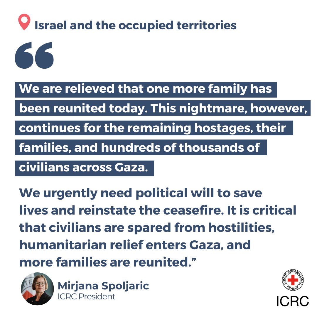 📍 Israel and the occupied territories | Today, we successfully facilitated the safe transfer of a hostage from Gaza to Israeli authorities. This operation underscores the critical role that can be played by a trusted neutral intermediary. 

Read more: ms.spr.ly/6018SknhK