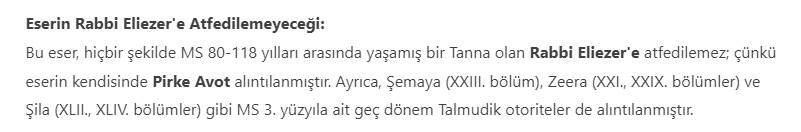 <a href="/teologmete/">Mete</a> Kabil'in kardeşini gömme anlatısı
Pirkei DeRabbi Eliezer.Eserin büyük olasılıkla sekizinci veya dokuzuncu yüzyılda düzenlendiği düşünülmektedir.
Kur'an'a kaynaklık etmesi mümkün değil.Eserin sahte olduğu da belirtiliyor.
jewishencyclopedia.com/articles/12185…
sefaria.org/Pirkei_DeRabbi…