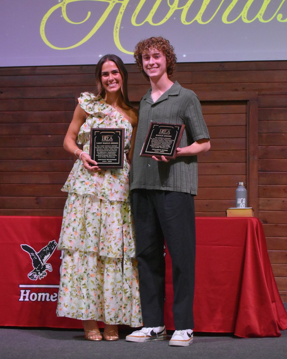 Congratulations to our 2025 Eagle and Lady Eagle Awards Recipients, Callahan Huber and Addy Wilkinson! 🦅🌟

We are so proud of Callahan and Addy, and the legacy that they leave behind goes beyond words! 
#HCAleads #RockwallTX #HCAEagleNation