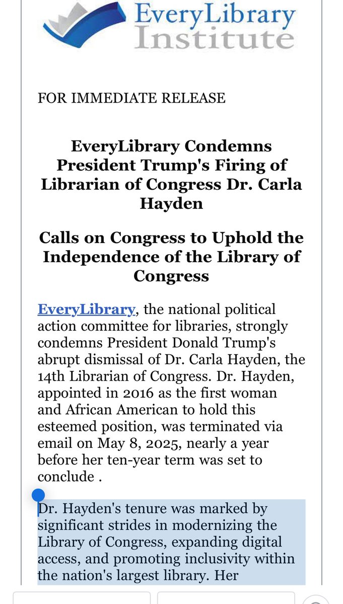 carolmswain's tweet image. Was she pushing #DEI? #LibraryofCongress

“Dr. Hayden&apos;s tenure was marked by significant strides in modernizing the Library of Congress, expanding digital access, and promoting inclusivity within the nation&apos;s largest library. Her leadership has been instrumental in preserving the…