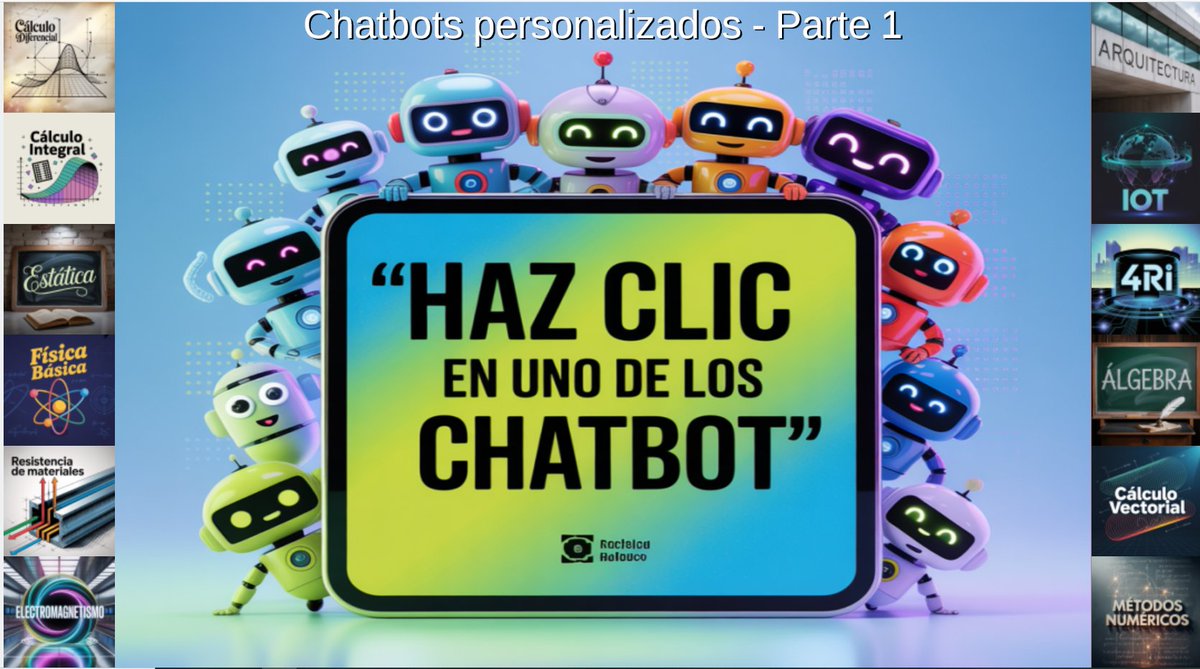 jasalgueiro's tweet image. Chatbots personalizados con #Pollinations para #Física, #Cálculo, #Cuartarevoluciónindustrial, #Álgebra, #Arquitectura, #Métodosnuméricos, #Estática y #Resistenciademateriales. 
#REDDescartes #IA #DescartesJS, #ODS #ODS4 
@pollinations_ai #chatbot
goo.su/JnY8E