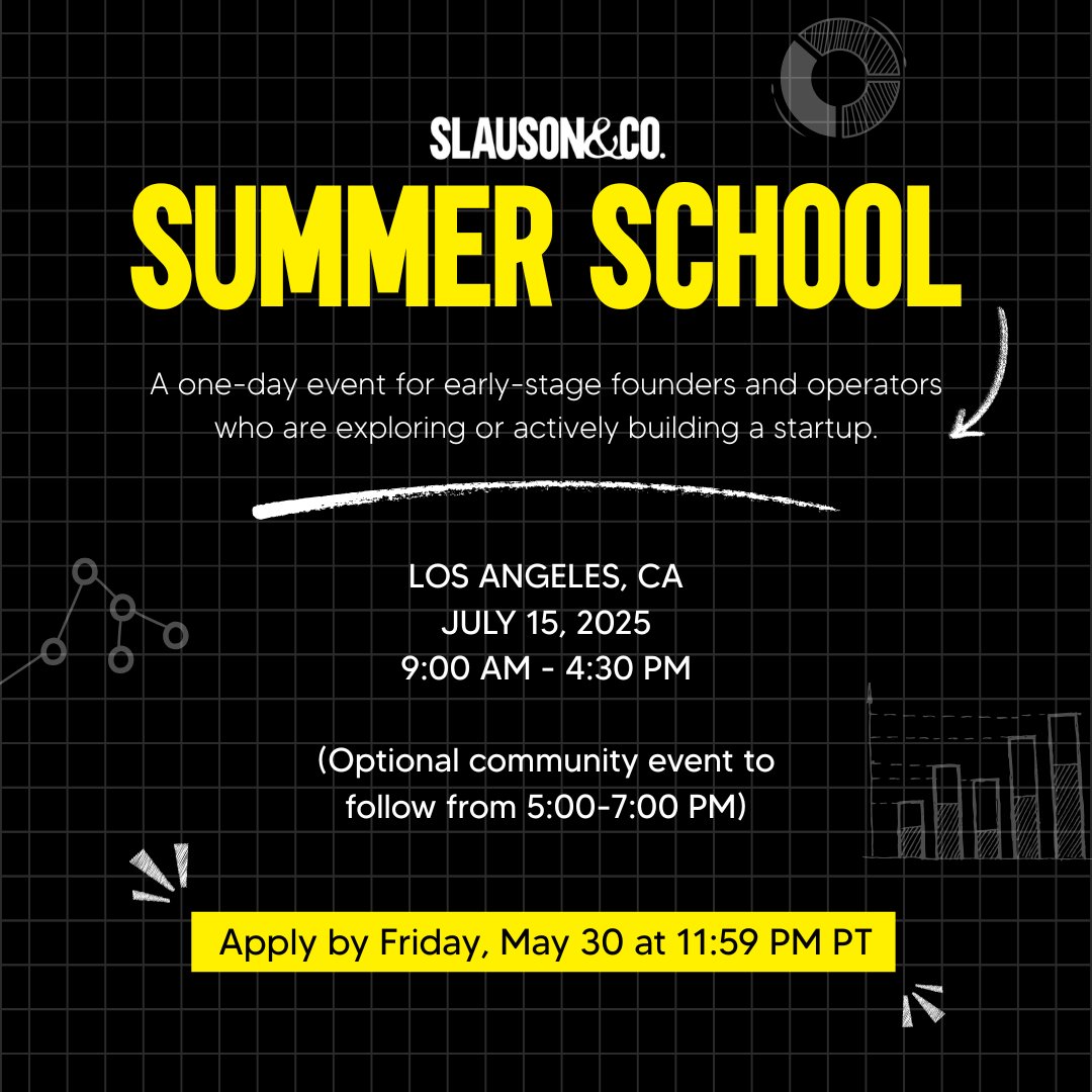 Join us on July 15th in LA for Slauson Summer School ♻️

​A one-day event for early-stage founders and operators who are exploring or actively building a startup.

​You’ll get practical guidance on customer discovery, fundraising, team-building, and product strategy — all from
