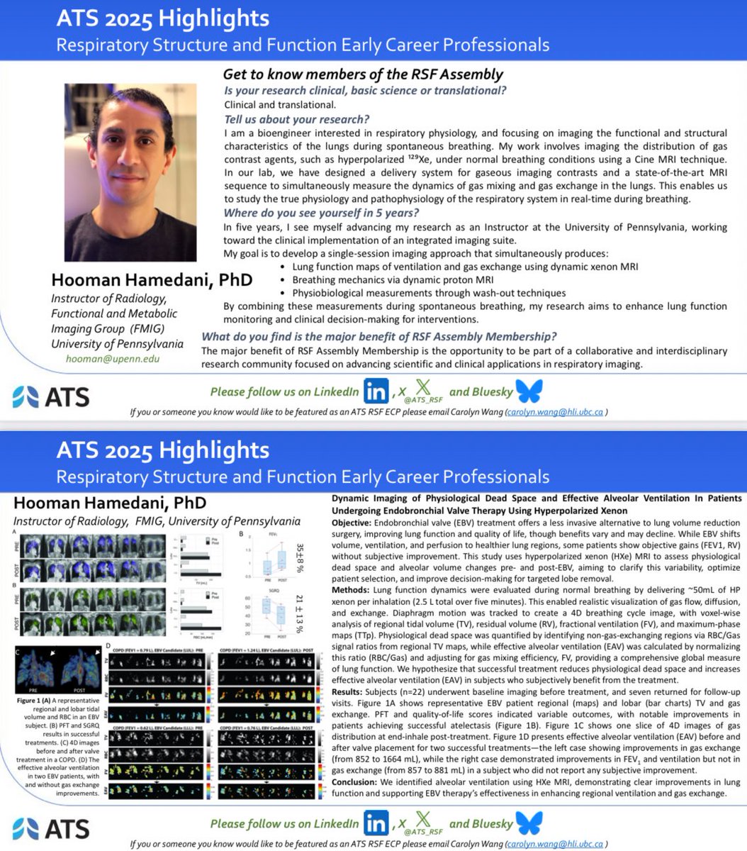 😃Get to know Dr Hooman Hamedani, Instructor of Radiology at the University of Pennsylvania. Dr Hamedani’s work involves imaging the distribution of gas contrast agents, such as 129Xe, under normal breathing conditions using a Cine MRI technique. See here: tinyurl.com/4fpny5m2