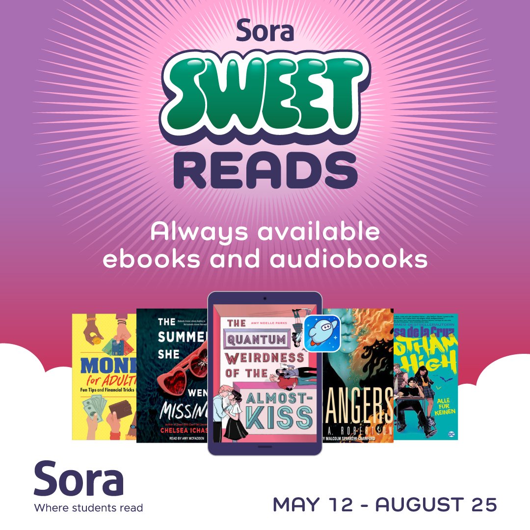 Starting today, Sora Sweet Reads is live for all DCSD students and staff! soraapp.com/library/dougla…
Enjoy 200+ free ebooks (and select audiobooks) for grades K–12 — no holds, no waiting, available 24/7 through August 25! Log in and start reading today! #DCSDLibraries <a href="/dcsdk12/">Douglas County School District</a>