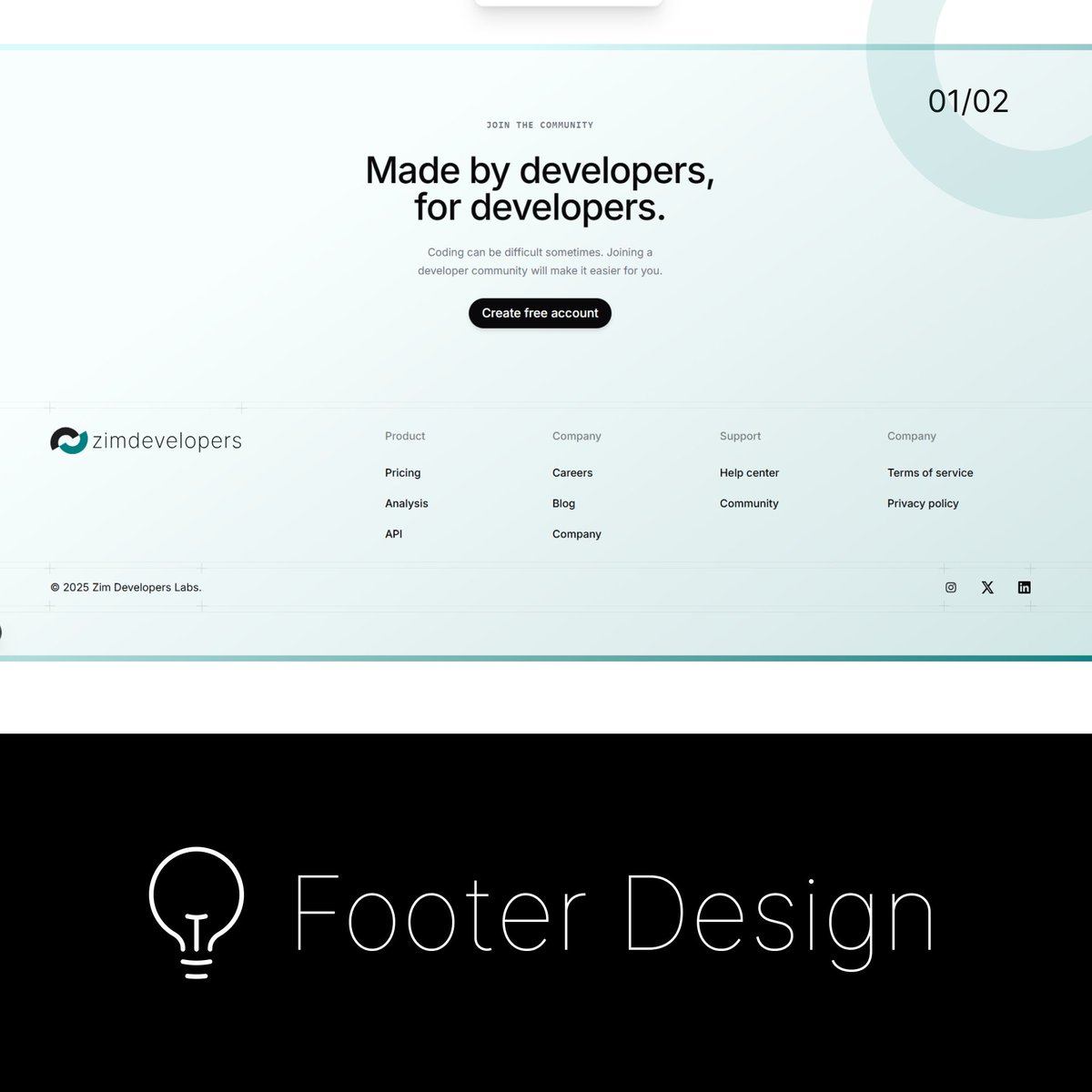 zimdevlabs's tweet image. Day 3 of #100DaysOfCode : Footer Design
A footer is the bottom part of a webpage. It usually has useful links, contact information, or copyright text.
Join us as we develop our very own open source Zimbabwean developer community
chat.whatsapp.com/FfXS39iLv7k36j…