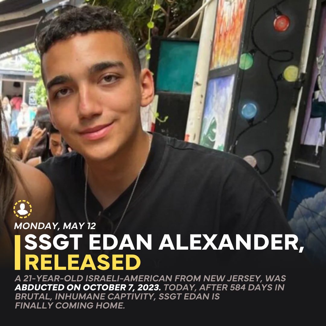 IDF's tweet image. 584 days later, Edan is finally home. 💛