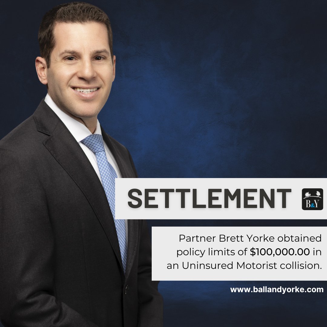 BALL_AND_YORKE's tweet photo. ‼️ NEW SETTLEMENT ‼️

 At The Law Office of Ball &amp; Yorke, justice was served once again.
👏 Partner Brett Yorke successfully obtained policy limits of $100,000.00 on behalf of a client involved in an Uninsured Motorist collision.

When you’ve been hurt, you deserve a lega ... https://t.co/E1Ka5CqvoJ