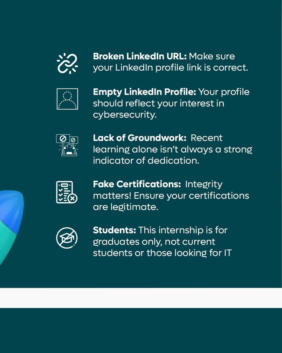 Our Q3 2025 Internship opens soon and this could be the chance you needed. 

If you applied before and didn’t get selected, it wasn’t the end — it was feedback in disguise.
We’ve outlined the key reasons applicants didn’t make it past the first stage.
Swipe through, take notes,