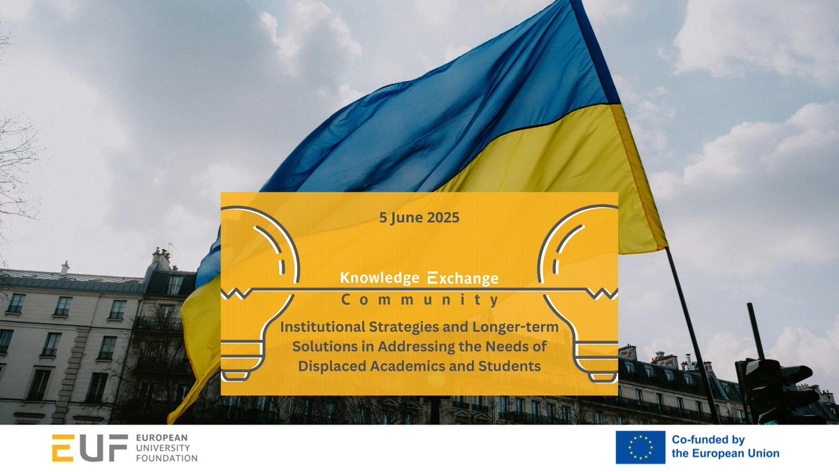 How can universities move from emergency response to long-term support?
On June 5, join our final Knowledge Exchange Community to discuss sustainable strategies for supporting displaced academics &amp; students.
🔒 EUF members only
🔗 ow.ly/Mclo50VQN4a
#Ukraine #EUFNetwork