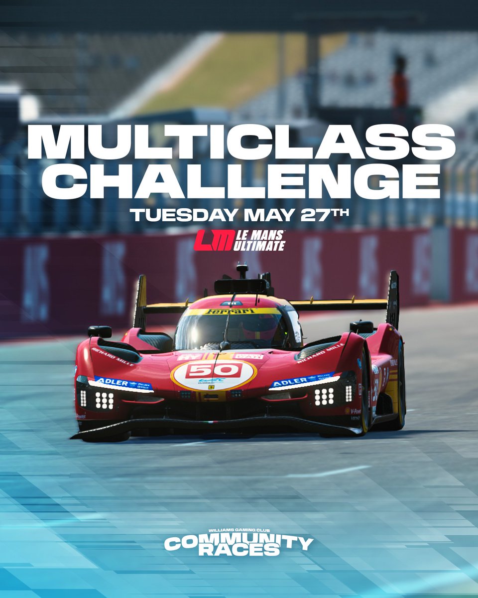Williams Sim Racing (@williamsesports) on Twitter photo YOU ASKED, WE DELIVERED 🚚
Our first ever <a href="/LeMansUltimate/">Le Mans Ultimate</a> community race series is here with races every Tuesday for 5 weeks!
Sign up's are now OPEN 🔓
thesimgrid.com/championships/… YOU ASKED, WE DELIVERED 🚚
Our first ever <a href="/LeMansUltimate/">Le Mans Ultimate</a> community race series is here with races every Tuesday for 5 weeks!
Sign up's are now OPEN 🔓
thesimgrid.com/championships/…