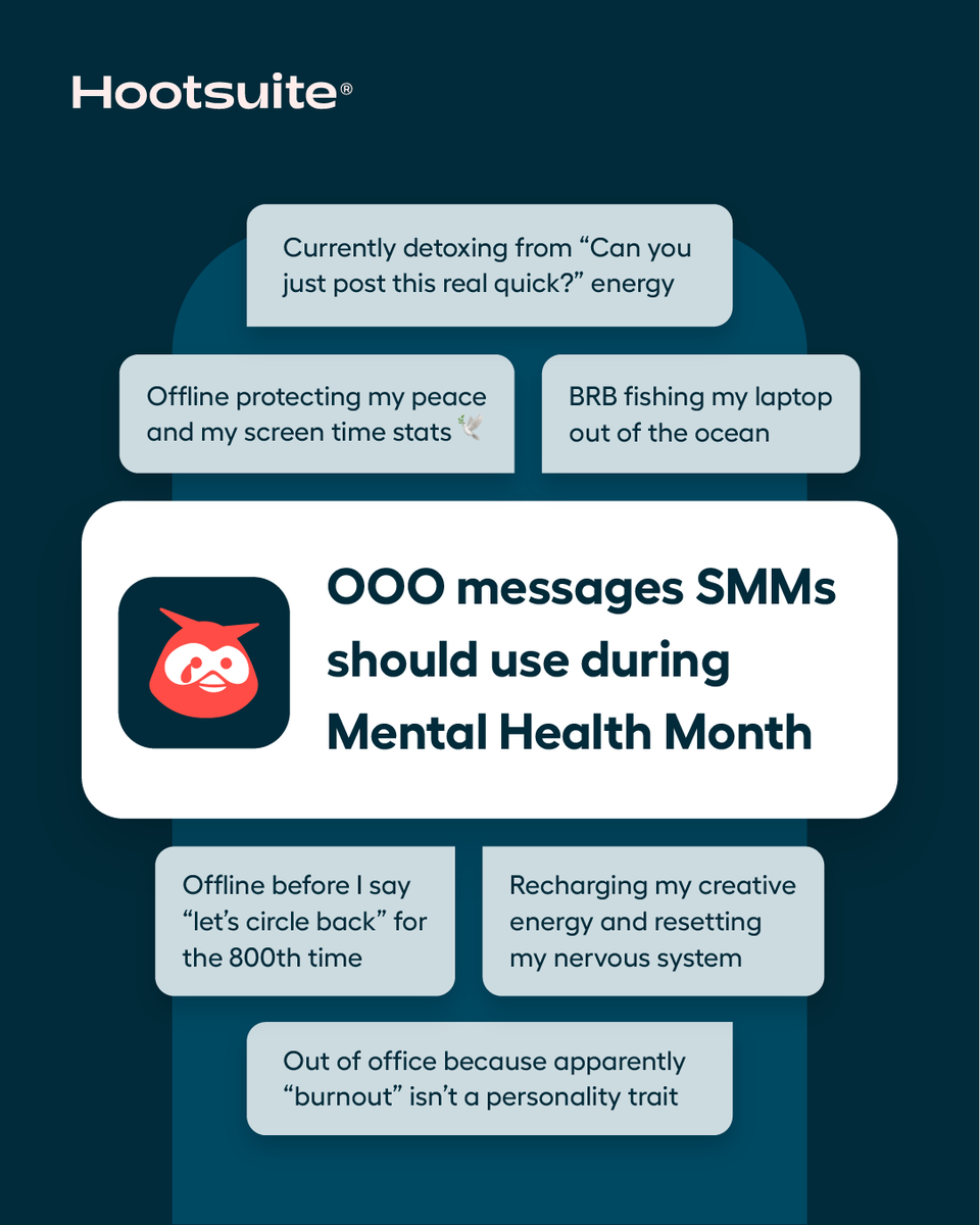 Out of ideas. Out of patience. Out of office 💅

If social media managers were honest in their OOO messages this Mental Health Awareness Month, they might look a little like this.

Which one’s going in your drafts?