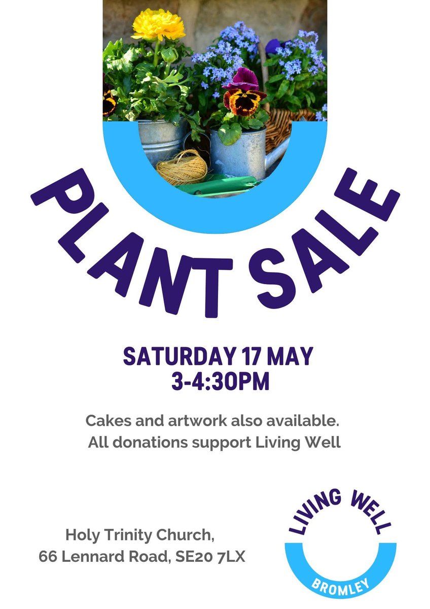 It’s our plant sale this Saturday 17th May! 
There will be plants 🪴 cakes 🧁 music 🎵 art 🖼️ and more! 
Please come along
Holy Trinity Church, 66 Lennard Road, SE20 7LX 
3-4:30pm