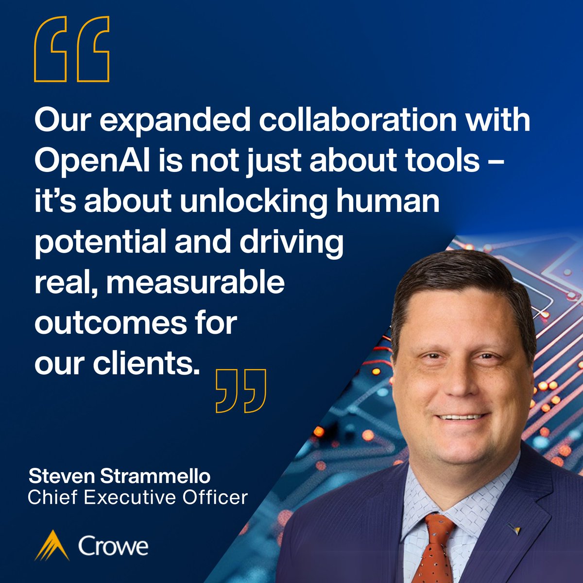 Crowe expands access to <a href="/OpenAI/">OpenAI</a>’s ChatGPT Enterprise – now available to all employees. Human-centered. Tech-enabled. Future-ready. bit.ly/4kewQcS #AI #Innovation