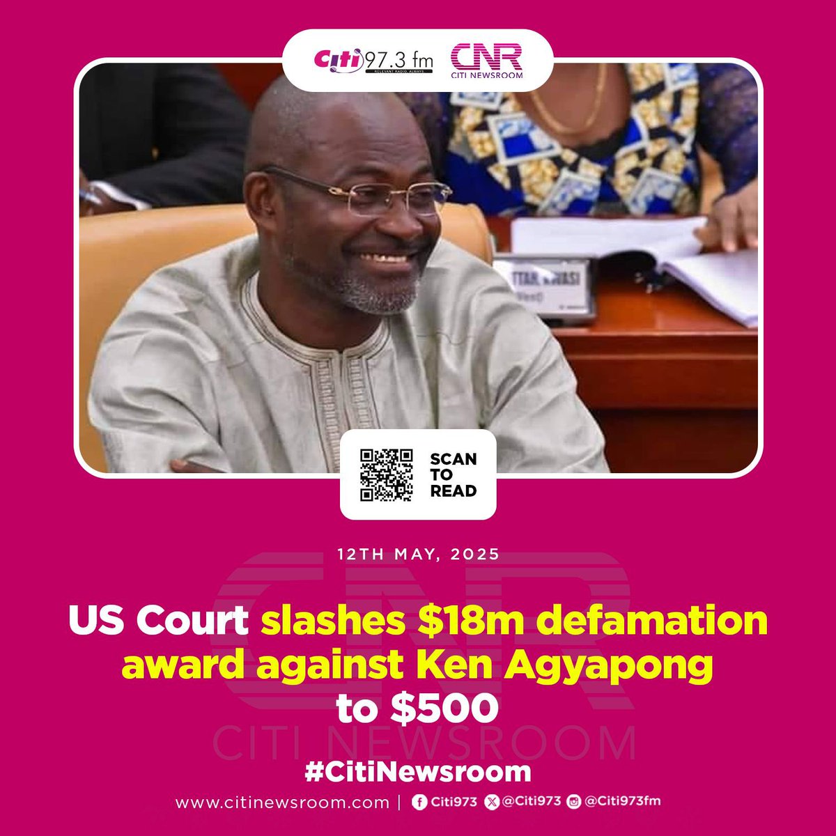 Citi973's tweet photo. US Court slashes $18m defamation award against Ken Agyapong to $500 

|More here: https://t.co/fx0cHrlqG3 #CitiNewsroom https://t.co/vwiimtzHKV