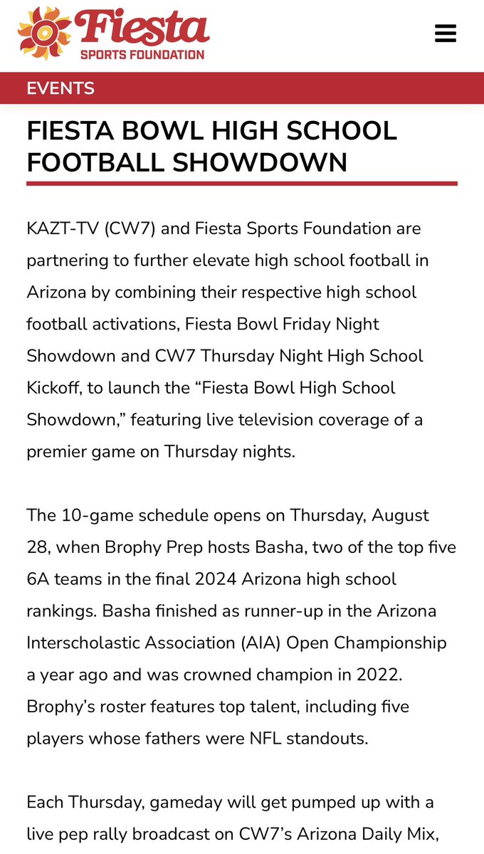 We are pleased to announce that our Maryvale High School Football Panthers have been selected to participate in the Fiesta Bowl High School Showdown on the <a href="/CW7Arizona/">CW7AZ</a>! We are grateful for the opportunity from <a href="/Fiesta_Bowl/">Fiesta Sports Foundation</a> and @sports360az

10/2 at The Vale

 #4QM #TheVale #SNWY