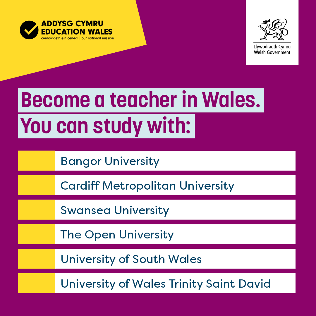 Teaching Wales (@teachingwales) on Twitter photo Train to be a secondary school teacher in Wales🌟
We’ll be sharing upcoming open days and events across our channels – keep an eye out!
Visit:
educators.wales/start-your-jou…
#TeachingWales
<a href="/Athrofa/">Yr Athrofa: Centre for Education</a>
<a href="/ITEcardiffmet/">ITE Cardiff Met</a>
<a href="/Prif_Abertawe/">Prifysgol Abertawe</a>
<a href="/prifysgolbangor/">Prifysgol Bangor</a>
<a href="/OUCymru/">The OU in Wales</a>
<a href="/LlC_Addysg/">Llywodraeth Cymru Addysg</a> Train to be a secondary school teacher in Wales🌟
We’ll be sharing upcoming open days and events across our channels – keep an eye out!
Visit:
educators.wales/start-your-jou…
#TeachingWales
<a href="/Athrofa/">Yr Athrofa: Centre for Education</a>
<a href="/ITEcardiffmet/">ITE Cardiff Met</a>
<a href="/Prif_Abertawe/">Prifysgol Abertawe</a>
<a href="/prifysgolbangor/">Prifysgol Bangor</a>
<a href="/OUCymru/">The OU in Wales</a>
<a href="/LlC_Addysg/">Llywodraeth Cymru Addysg</a>