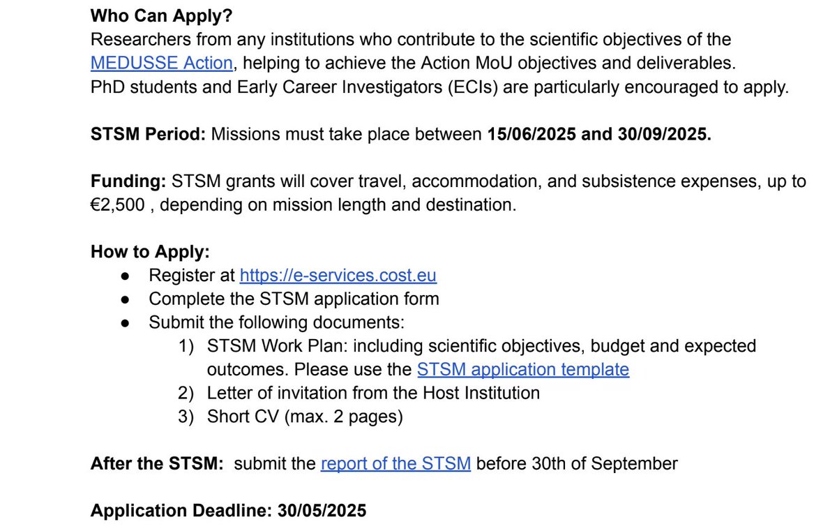 mcalvarezcastro's tweet image. 🚨 Call for Short-Term Scientific Missions (STSMs) under COST Action CA23108 – MEDUSSE! cost.eu/actions/CA2310…
🌍 Deadline to apply: 30/05/2025
📅 STSM Period: 15/06/2025 – 30/09/2025
#climatevariability #climatepredictability #climateprediction #climateservices #Mediterranean