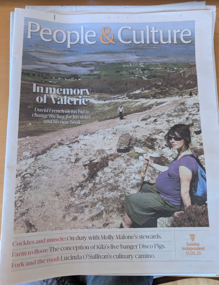 Sunday Independent People &amp; Culture supplement. They chose a great cover picture with my late sister Valerie on her way up Croagh Patrick while pregnant.