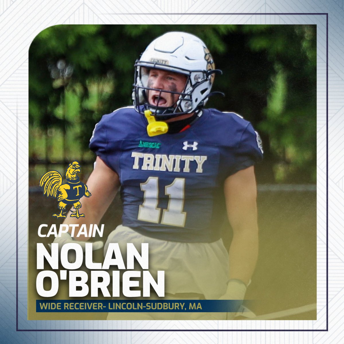 TrinCollFB's tweet image. 🚨Captain Announcement🚨

Proud to name our 2025 Trinity Football Captains:

🔵Nolan O&apos;Brien- WR | Lincoln-Sudbury, MA
🟡John Fiore- S | Bergen Catholic, NJ

#RollBants #TrinColl