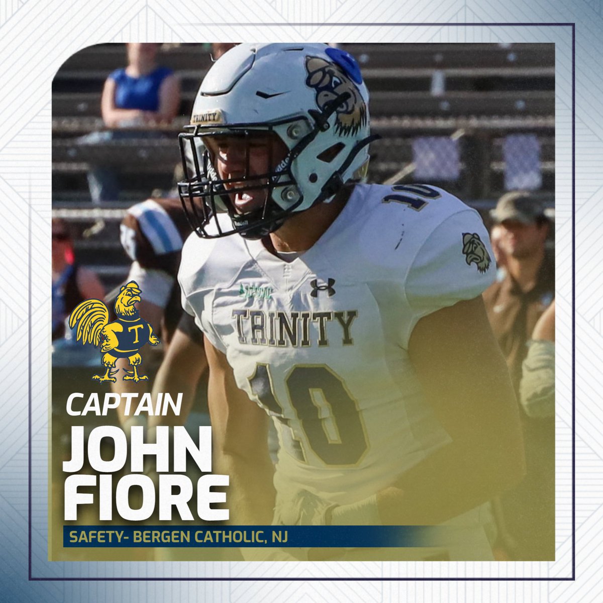 🚨Captain Announcement🚨

Proud to name our 2025 Trinity Football Captains:

🔵Nolan O'Brien- WR | Lincoln-Sudbury, MA
🟡John Fiore- S | Bergen Catholic, NJ

#RollBants #TrinColl