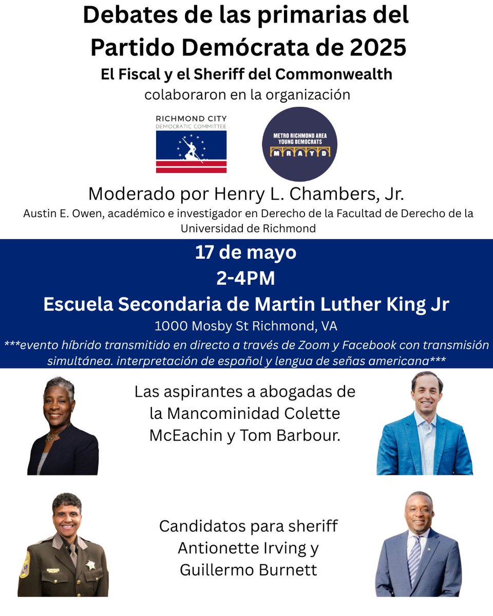 🚨 NEW LOCATION 🚨 

Join RCDC and the <a href="/MetroRichmondYD/">Metro Richmond Area Young Dems</a> for upcoming debates for two critical local offices!

Saturday May 17th from 2-4PM.